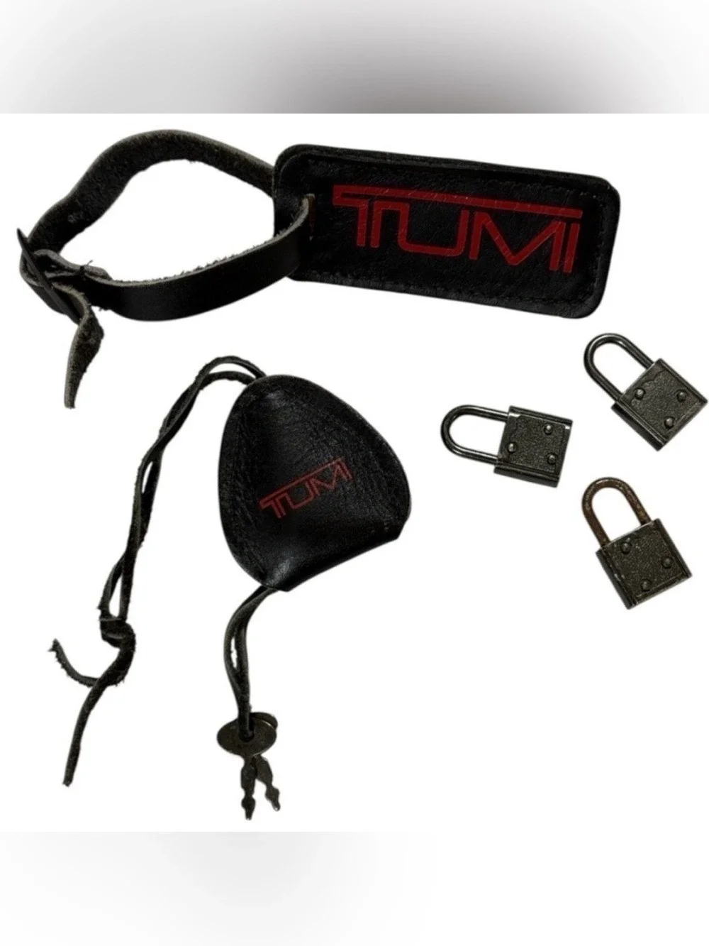 TUMI Luggage Tag + Lock Set Travel Accessories Black Leather Keys